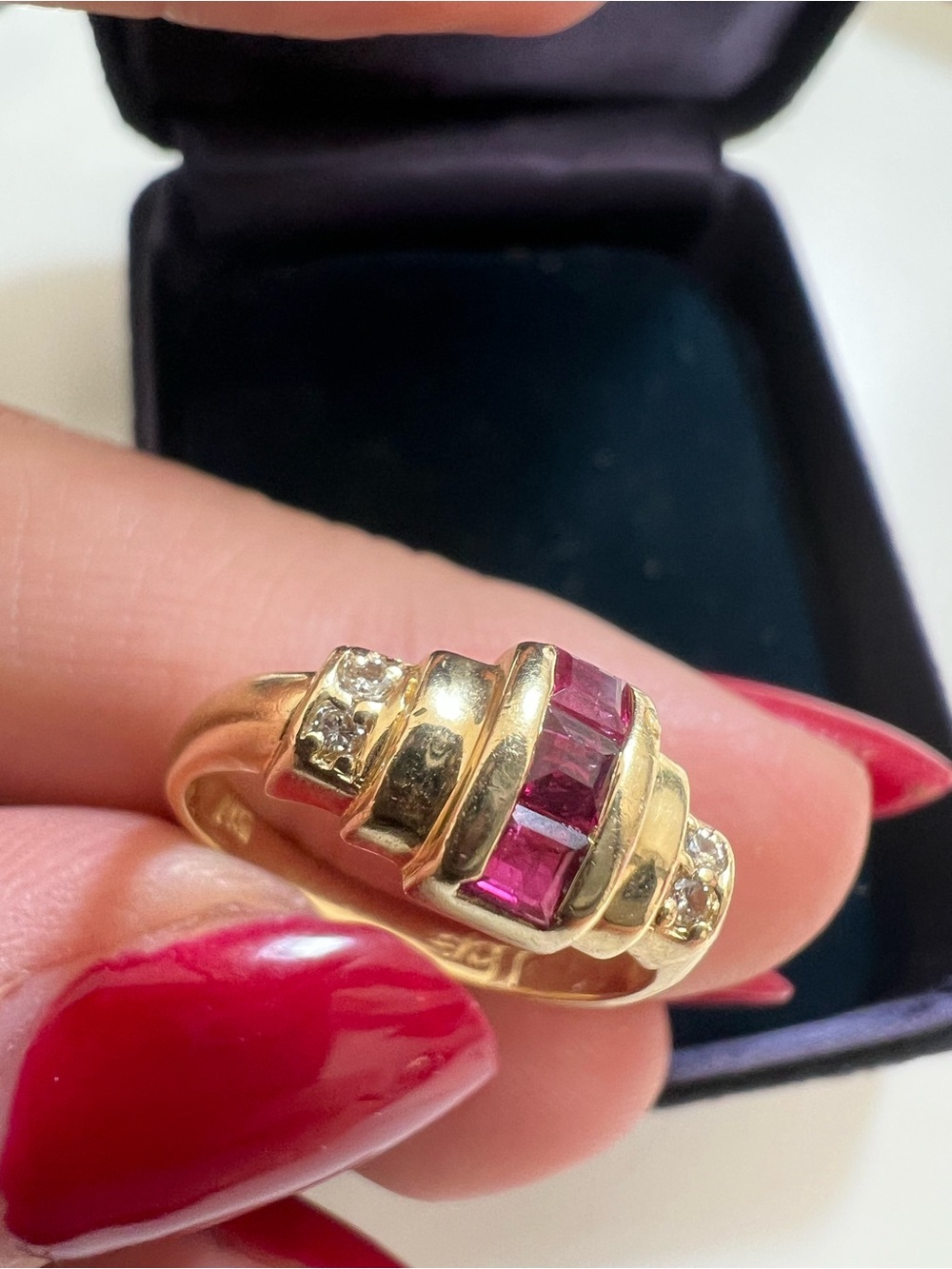14K Gold Ring with Pink Gemstones and Accent Genuine Natural Diamonds